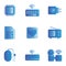 Electronic And Appliance icon set include processor,keyboard,charger,memory card,cable lan,radio,Mouse,air conditioner,camera