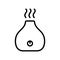 Electronic aroma diffuser with power button and air stream. Line art icon of air freshener. Black illustration of electric device