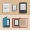 Electronic books icon set. Flat vector electronics
