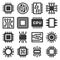 Electronic Computer Chips CPU Icons Set. Vector