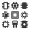 Electronic Computer CPU Chip Icons Set. Vector