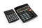 Electronic desk calculator and pocket calculator on a white background