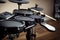 electronic drum kit with a variety of electronic percussion instruments and pads