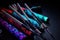 electronic drumsticks with rgb lights, creating colorful and hypnotic patterns