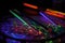 electronic drumsticks with rgb lights, creating colorful and hypnotic patterns