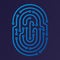 Electronic fingerprint icon in blue tones. Isolated and geometric
