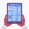 Electronic health record, EHR digital patient chart, tablet in hands