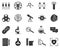 Electronic, heart, biology. Bioengineering glyph icons set. Biotechnology for health, researching, materials creating. Molecular