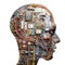 An electronic human head made of silicon computer chips and components. An artificial intelligence concept illustration.