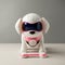 Electronic interactive toy dog puppy on a gray background, high technology concept, pet of the future, electronic home, copy space