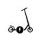 Electronic Kick Scooter Black Silhouette Icon. Electrical Power Push Wheel Bike Glyph Pictogram. Eco Handle E Transport