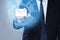 Electronic mail. Businessman pointing at virtual image of envelope