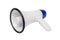 Electronic megaphone on white background. Loud-speaking device. Blue white megaphone