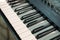 Electronic musical keyboard synthesizer close-up view. piano for recording music in a studio,professional equipment.