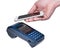 Electronic payment terminal. Payment transaction with smartphone.