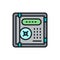 Electronic safe, personal protection, cryptography flat color line icon.