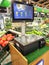 Electronic scales in vegetables department of the Lenta store