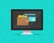 Electronic wallet on computer vector illustration icon, flat cartoon desktop pc screen with digital wallet and credit