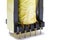 Electronics Concepts. Closeup Image of Powerful Alternative Current Voltage Transformer in Yellow Isolation Against White