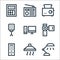 electronics line icons. linear set. quality vector line set such as desk lamp, extractor, remote control, videocamera, desktop,