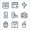 electronics line icons. linear set. quality vector line set such as mouse, weight scale, smartwatch, radio, game controller,