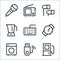 electronics line icons. linear set. quality vector line set such as petrol station, usb drive, washing machine, watch, keyboard,