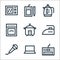 Electronics line icons. linear set. quality vector line set such as piano keyboard, laptop, microphone, iron, rice cooker, oven,