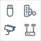 Electronics line icons. linear set. quality vector line set such as wireless router, cctv, game controller
