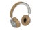 Electronics, overhead headphones with beige leather and brushed metal, perspective view,  marker style, 3D