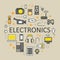 Electronics Technology Line Art Thin Icons Set with Computer and Gadgets