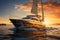 Elegance afloat a luxury yacht sails against a backdrop of breathtaking sunset