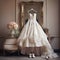 Elegance Awaits: Wedding Dress and Shoes Hanging Up, Ready for the Big Day