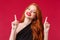 Elegance, beauty and fashion concept. Close-up portrait of fabulous carefree, happy smiling redhead woman feel like