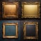 Elegance in Frames - A Glimpse of Timeless Opulence with Four Empty Golden Frames on Vintage Background - generative AI