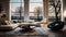 Elegance overlooking Paris: minimalistic luxury living room with Eiffel tower view - generative ai