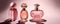 Elegance perfume Bottles, feminine cosmetic pink. Essence of Feminine Style. A Delicate and Exquisite Fragrance for Every Occasion