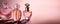 Elegance perfume Bottles, feminine cosmetic pink. Essence of Feminine Style. A Delicate and Exquisite Fragrance for Every Occasion