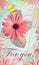 Elegance postcard with beautiful gerbera flowers and butterfly.