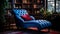 Elegance Redefined: A Luxurious Hollywood Regency-Inspired Reading Haven Featuring a Striking Blue Couch - AI Generative