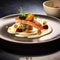 The elegance and sophistication of a high-end restaurant by presenting a gourmet dish with artistic plating