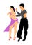 Elegance tango Latino dancers vector illustration isolated on white background. Dancing couple. Partner dance salsa, woman and man