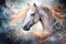 The elegance of a white horse with the ethereal nature of a celestial being. Animal painting. Generative AI