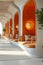 Elegant Alcove Booth Seating in a Bright Contemporary Space with Orange Accents