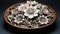 Elegant antique floral pattern on old fashioned pottery bowl generated by AI