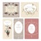 Elegant antique vintage style labels with decoration of birds and embroidered roses