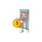 An elegant arcade game machine mascot cartoon design with gold coin