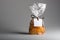 Elegant bag of apricots with blank label and copy space