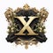 Elegant Baroque Sci-fi Logo: Neoclassicism Letter X With Crown Of Flowers