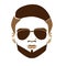 Elegant bearded man face in sunglasses. Vector hipster character. Fashion silhouette, avatar, emblem, logo with moustached man for