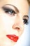 elegant beauty female face with red shiny lips